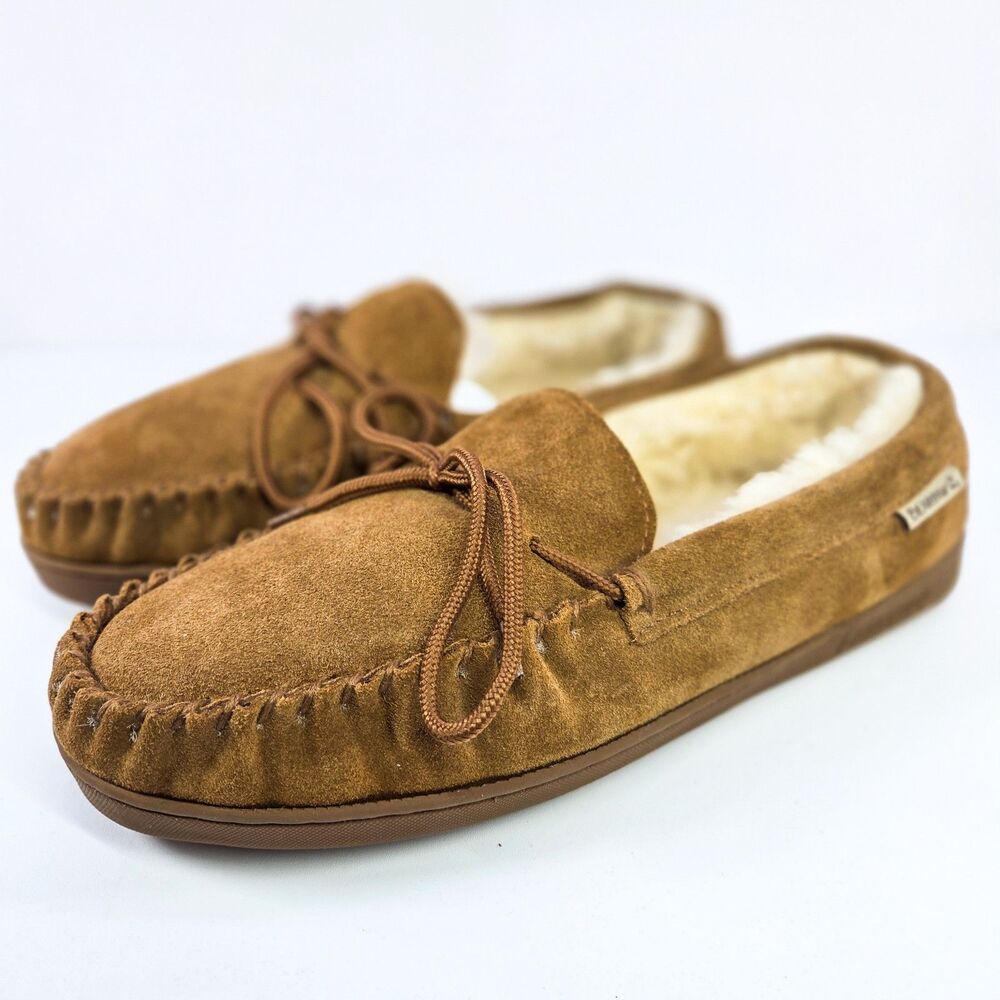 Bearpaw Moc II Men’s Suede Sheepskin Slippers Brown Sz 13